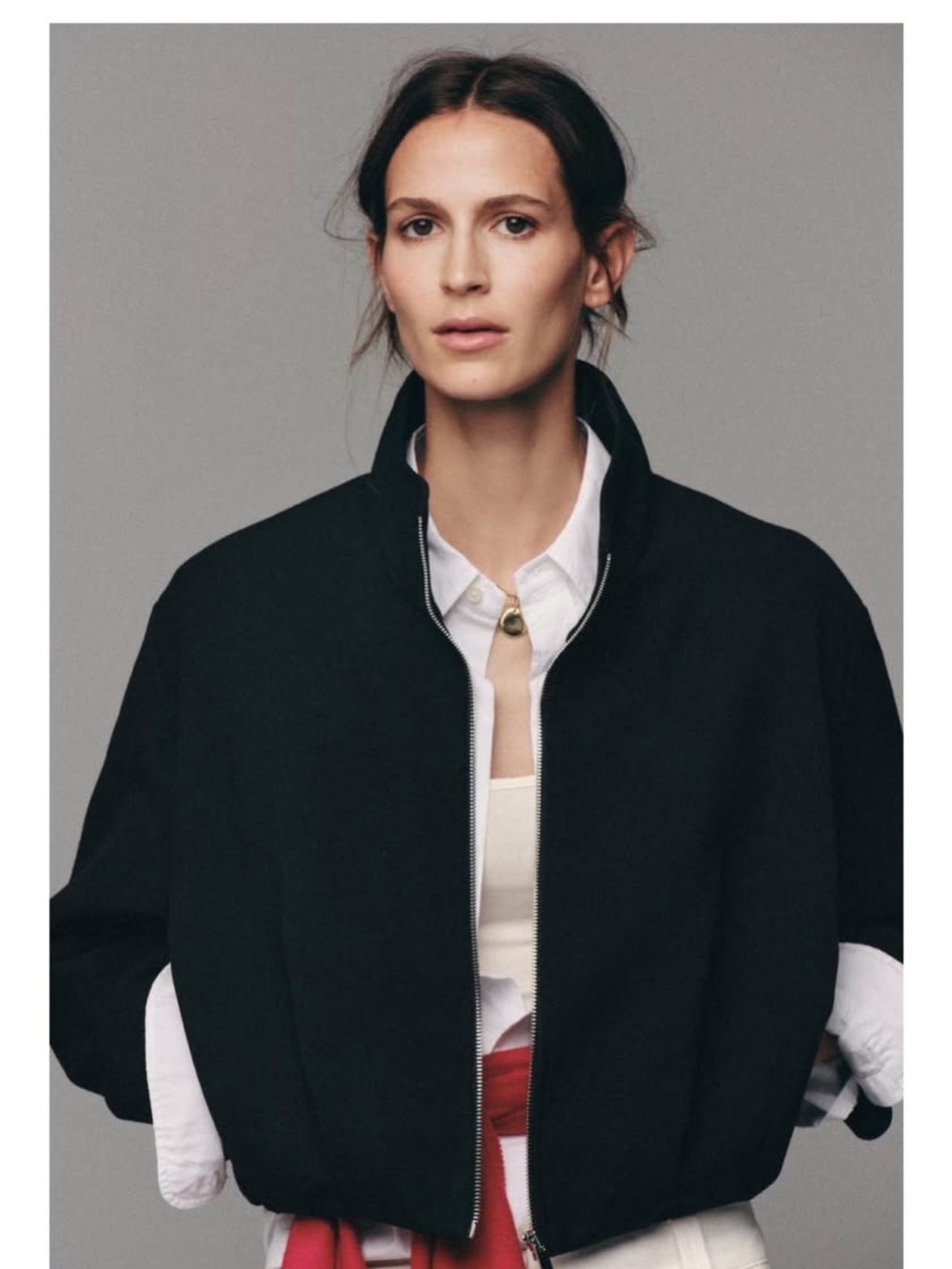 Zara Black Cropped Bomber Jacket